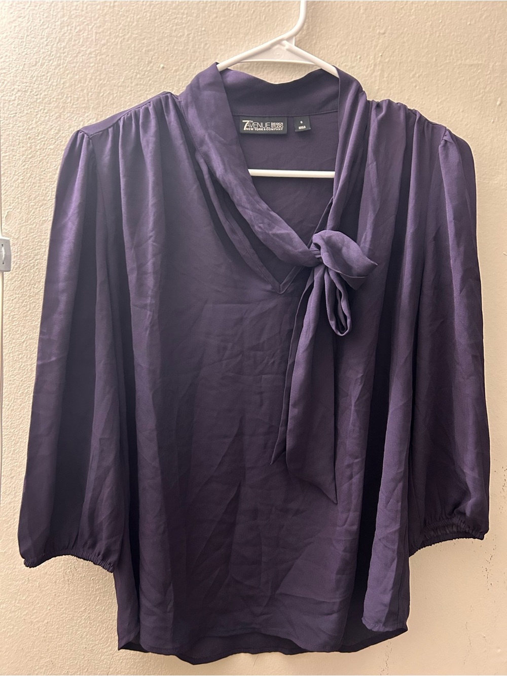 New York & Company Purple Tie-Neck Blouse